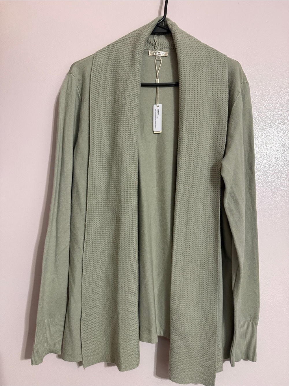 Essentials Milano Sage Green Open-Front Knit Cardigan